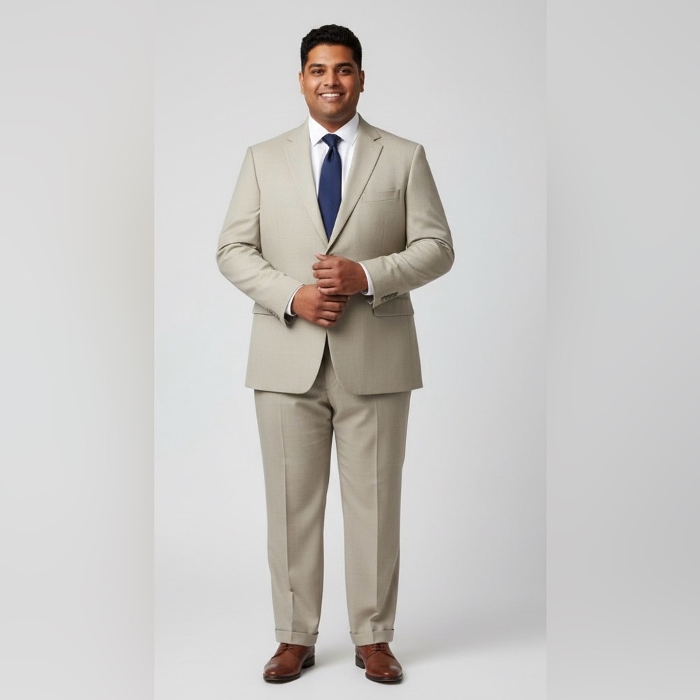 J.Ferrar light beige/cream 2-piece pants suit, single breasted, size 46L